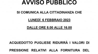 Riduzione pressione idrica per il giorno 6 febbraio 2023