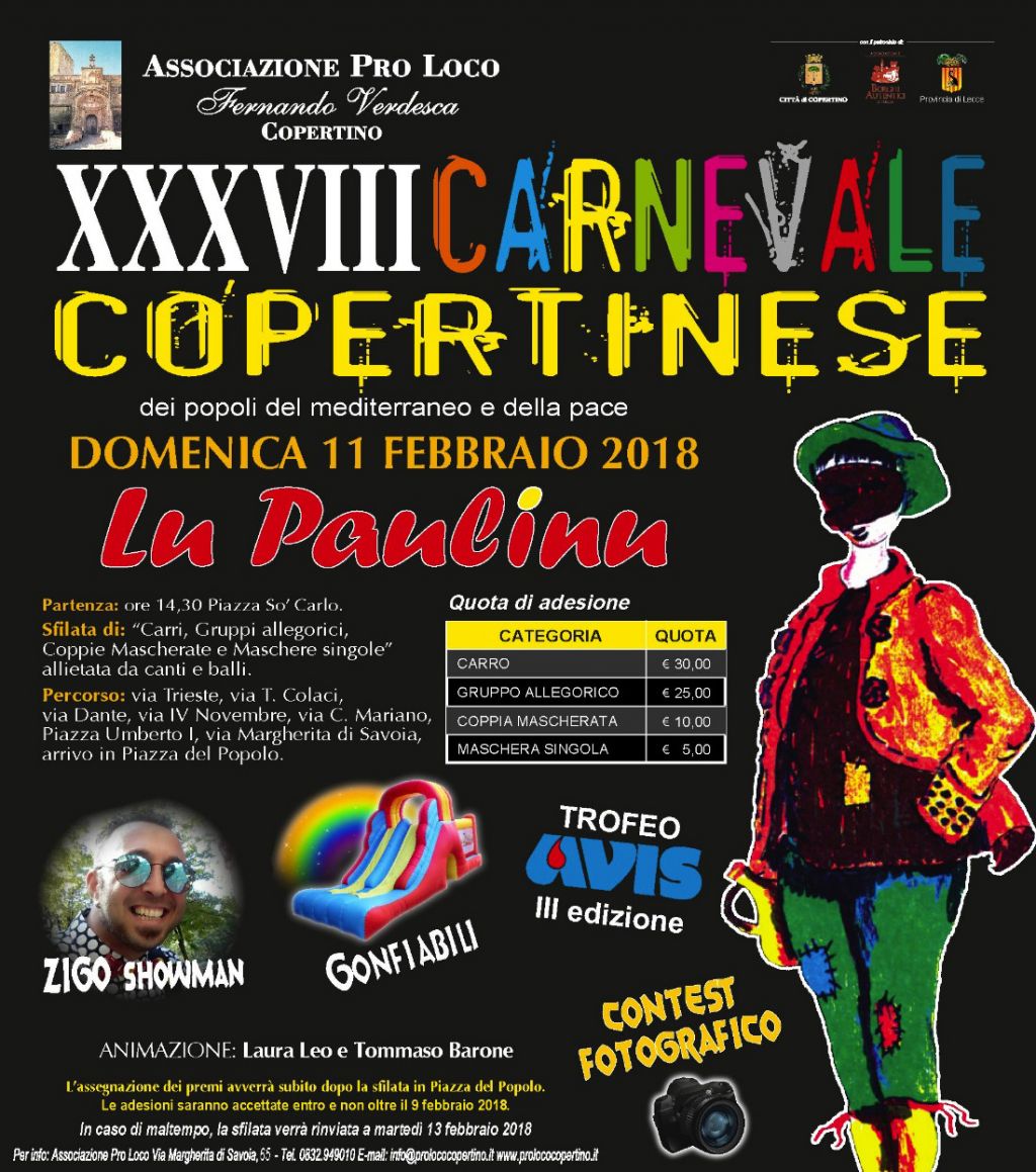 Comune di Copertino - XXXVIII CARNEVALE COPERTINESE dei popoli del  mediterraneo e della pace