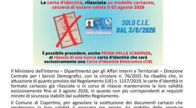 Rinnovo della carta di identità cartacea prima del prossimo 3 agosto. Progra...