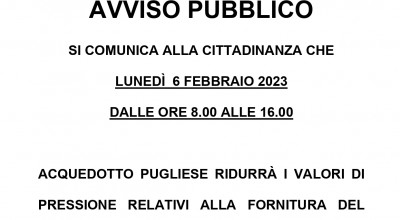 Riduzione pressione idrica per il giorno 6 febbraio 2023