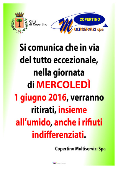 SERVIZI DI MERCOLEDI' 1 GIUGNO 2016 MULTISERVIZI S.P.A.