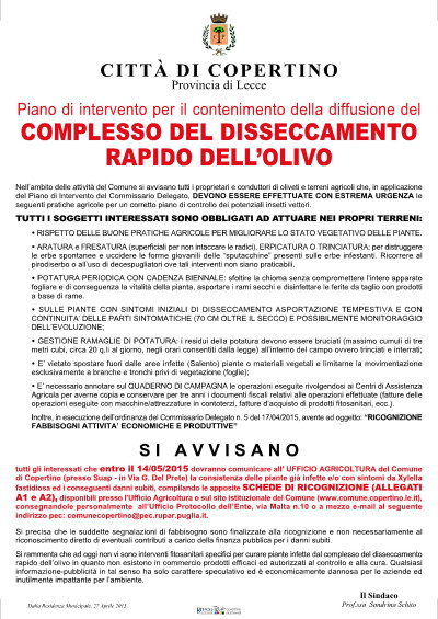 Piano di intervento per il contenimento della diffusione del COMPLESSO DEL DI...