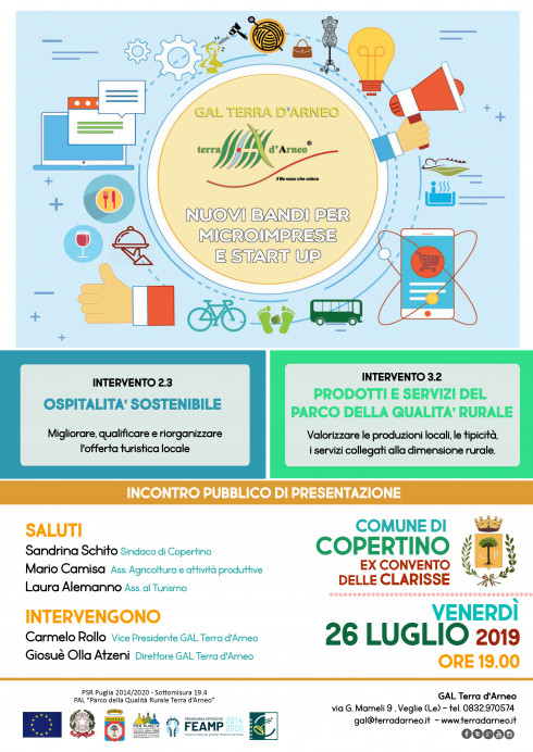 GAL TERRA D'ARNEO INCONTRO PUBBLICO PER PROMUOVERE I NUOVI BANDI PER MICROIMPRESE E START UP