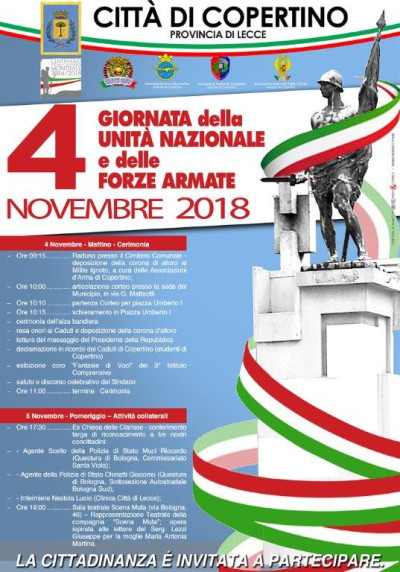 4 NOVEMBRE 2018 -  GIORNATA DELL’UNITA’ NAZIONALE DELLE FORZE ARMATE