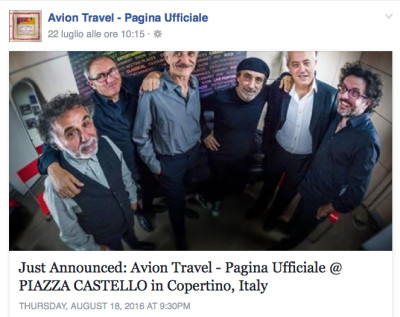 AVION TRAVEL IN CONCERTO A COPERTINO