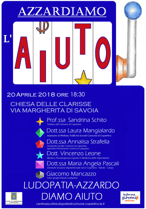 INCONTRO STUDIO PRESSO CHIESA CLARISSE: LUDOPATIA - AZZARDO DIAMO AIUTO - 20 Aprile 2018 ore 18:30