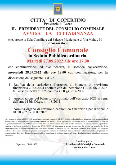 Convocazione del Consiglio Comunale