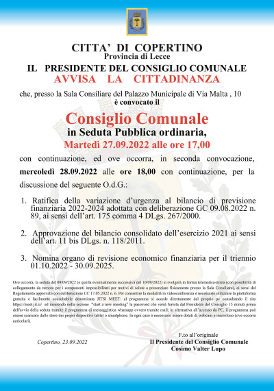 Convocazione del Consiglio Comunale 