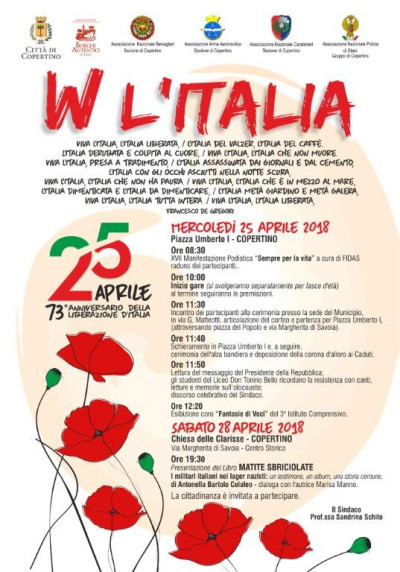 25 Aprile 2018 - 73° Anniversario della Liberazione d'Italia. (Leggere gl...